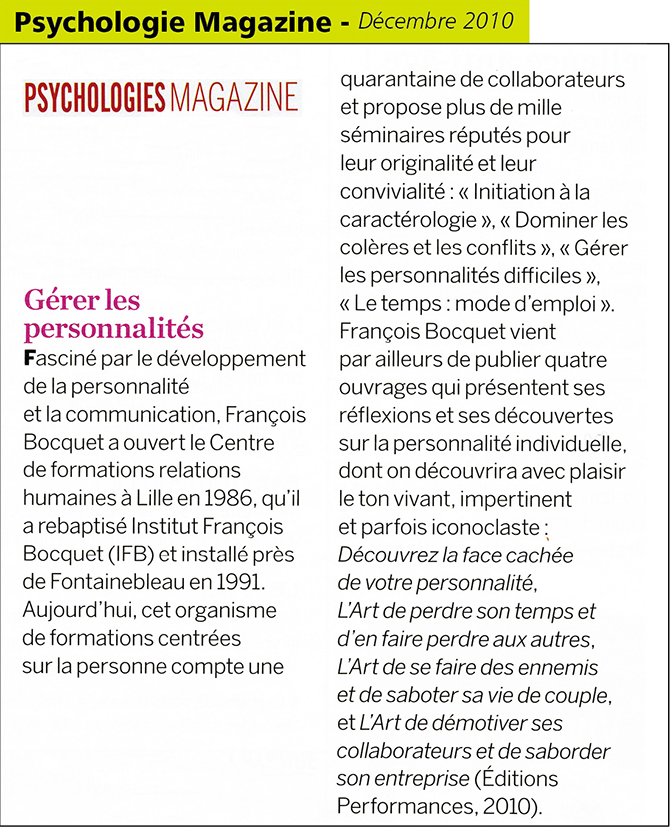 Article sur François bocquet par Psychologie Magazine